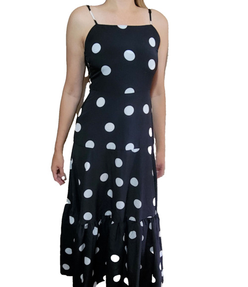 Dresses & Skirts - Maxi Dress Juniors Small Black White Polka Dot Long Spaghetti Strap Ruffle Women